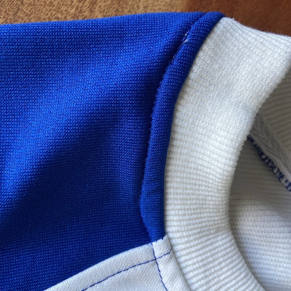 pieced sweatshirt top trendy mixed media long sleeve embroidered blue white M - Picture 14 of 16